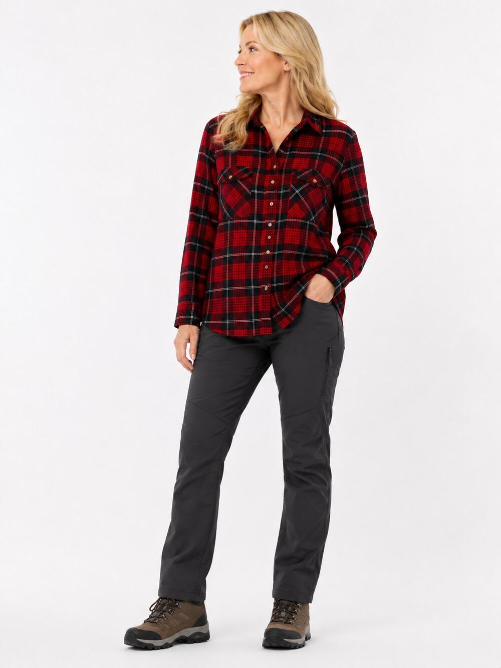 DR166 Northwest Territory Womens 2X 3X Red Black Plaid Flannel Button Down Shirt